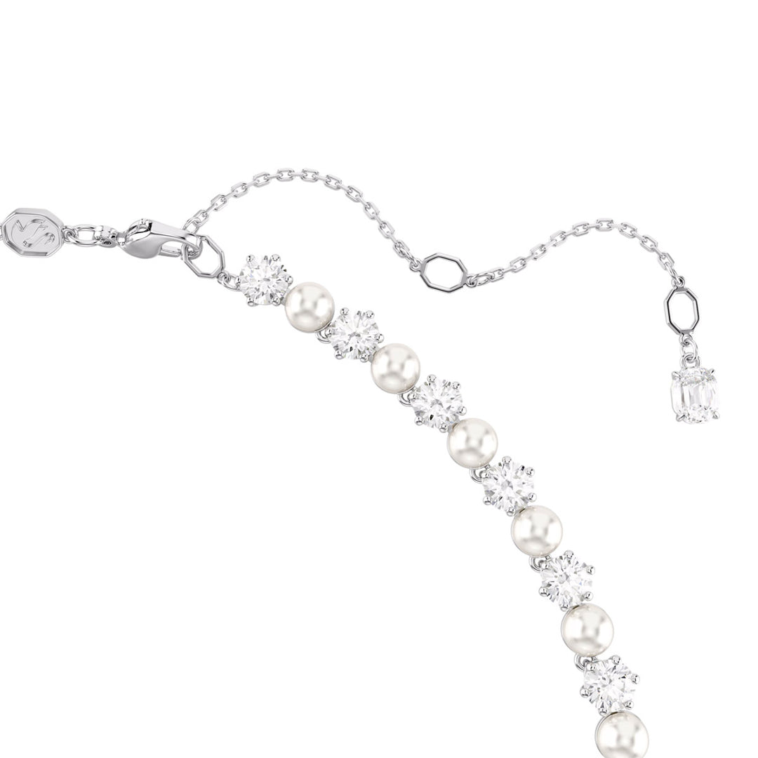 Swarovski Matrix Tennis Halskette Kristallperle Rundschliff Weiss Rhodiniert - 5689623