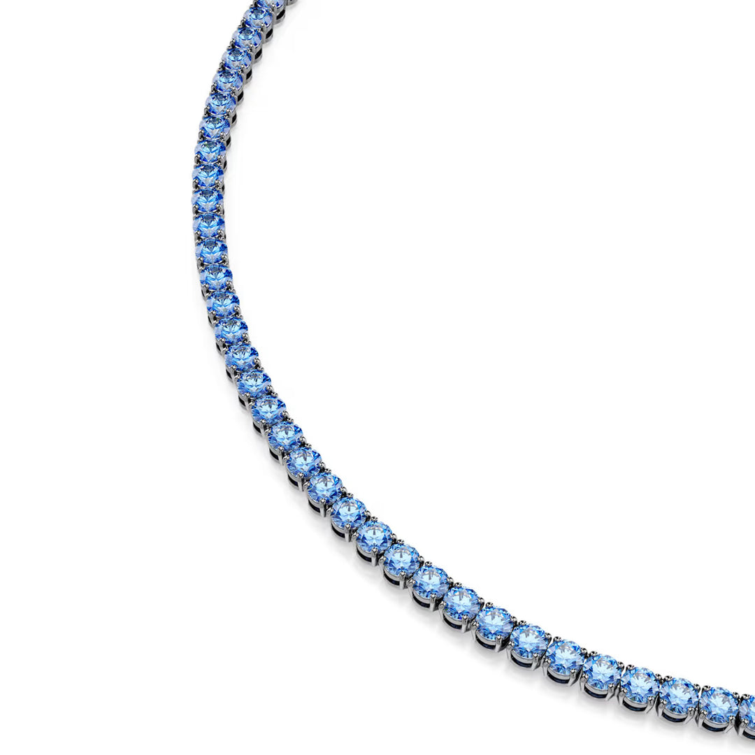 Swarovski Matrix Tennis Halskette Rundschliff Blau Rutheniert