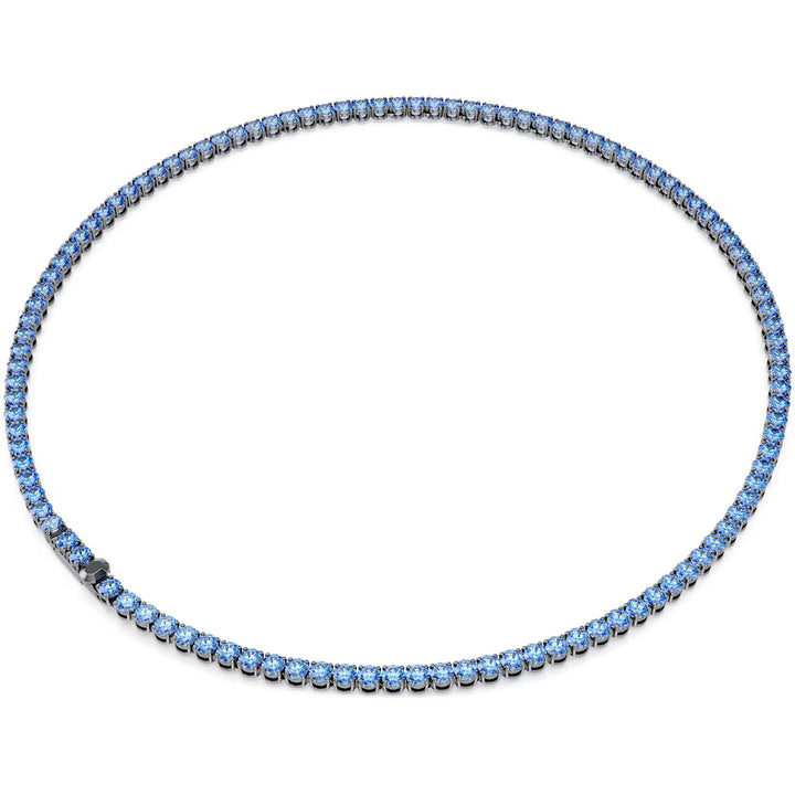 Swarovski Matrix Tennis Halskette Rundschliff Blau Rutheniert