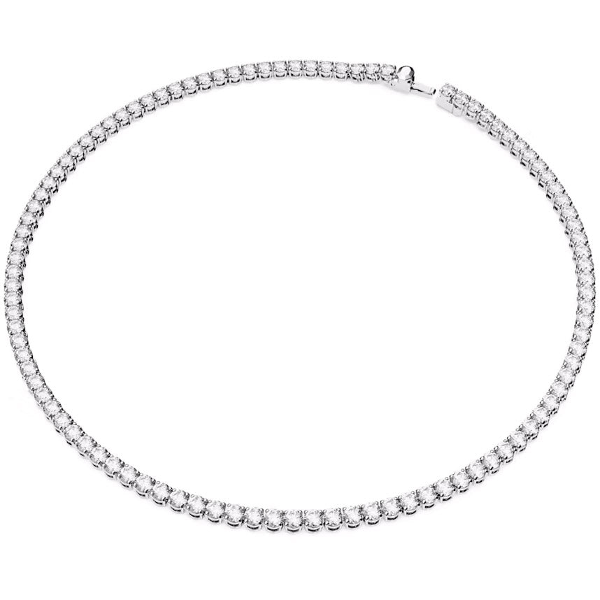 Swarovski Matrix Tennis Halskette Rundschliff Weiss Rhodiniert