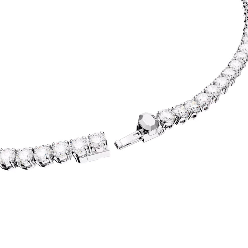 Swarovski Matrix Tennis Halskette Rundschliff Weiss Rhodiniert