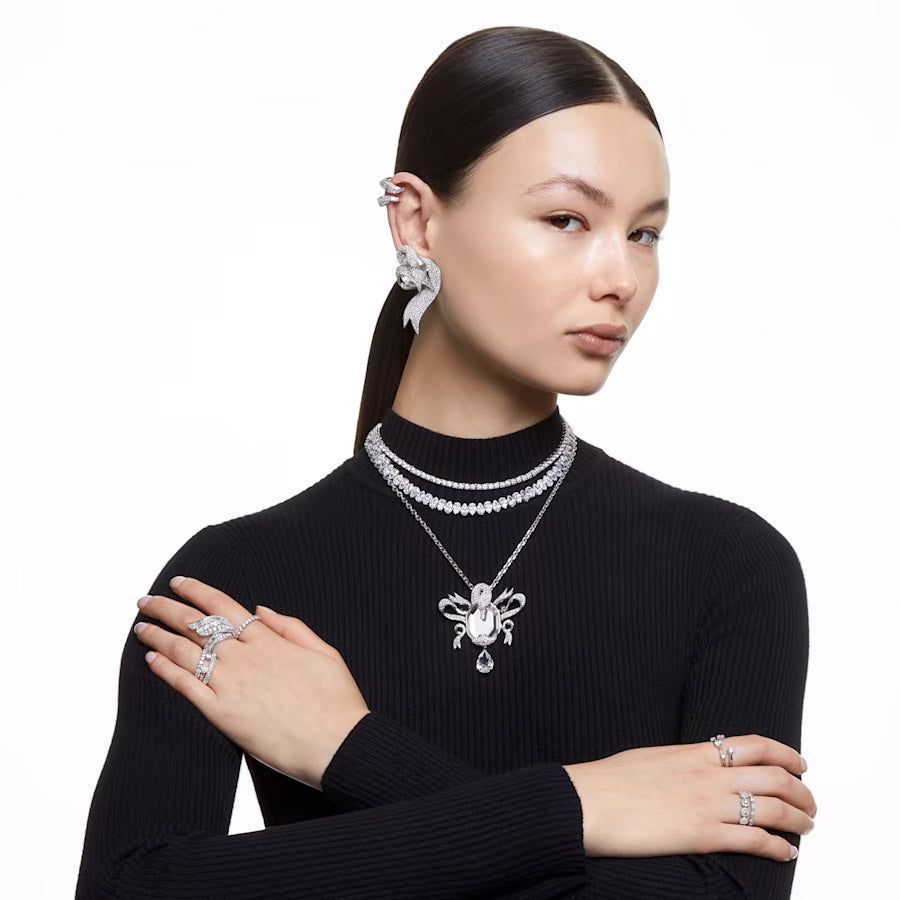 Swarovski Matrix Tennis Halskette Rundschliff Weiss Rhodiniert