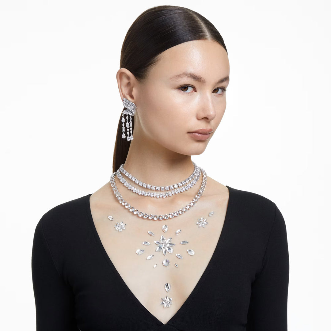 Swarovski Matrix Halskette Tropfenschliff Weiss Rhodiniert - 5662277