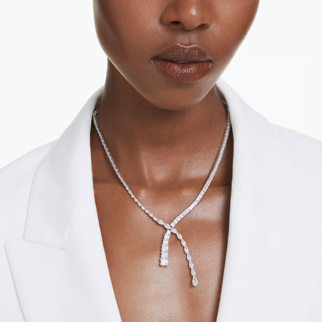 Swarovski Matrix Y Halskette Verschiedene Schliffe Weiss Rhodiniert - 5692533