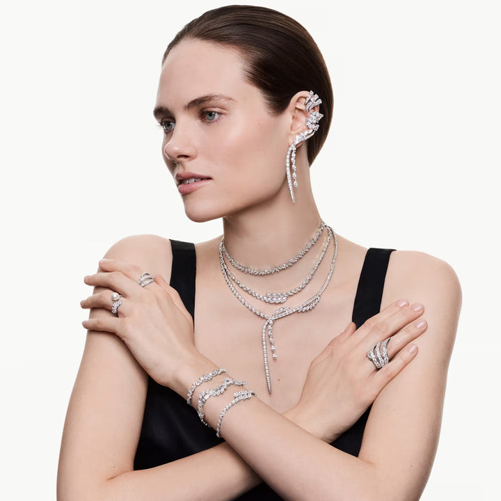 Swarovski Mesmera Y Halskette Verschiedene Schliffe Weiss Rhodiniert - 5748652