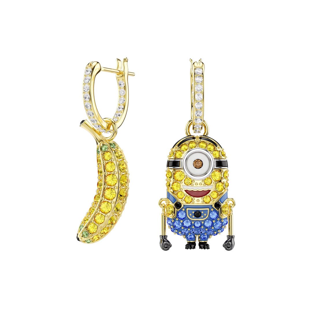 Orecchini pendenti Swarovski Minions Stuart e Banana Drop Pavé Mini Multicolor placcato color oro - 5743382