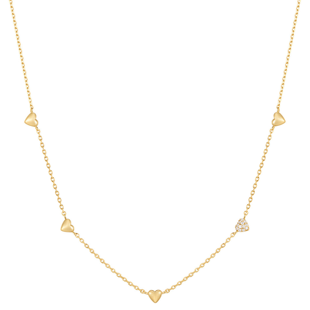 Ania Haie Gold Pave Puffed Heart Station Necklace - N074-05G