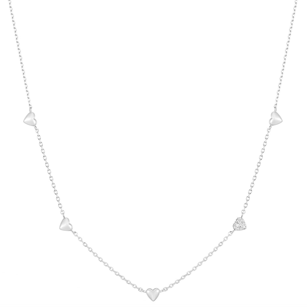 Ania Haie Silver Pavé Puffed Heart Station Halskette - N074-05H