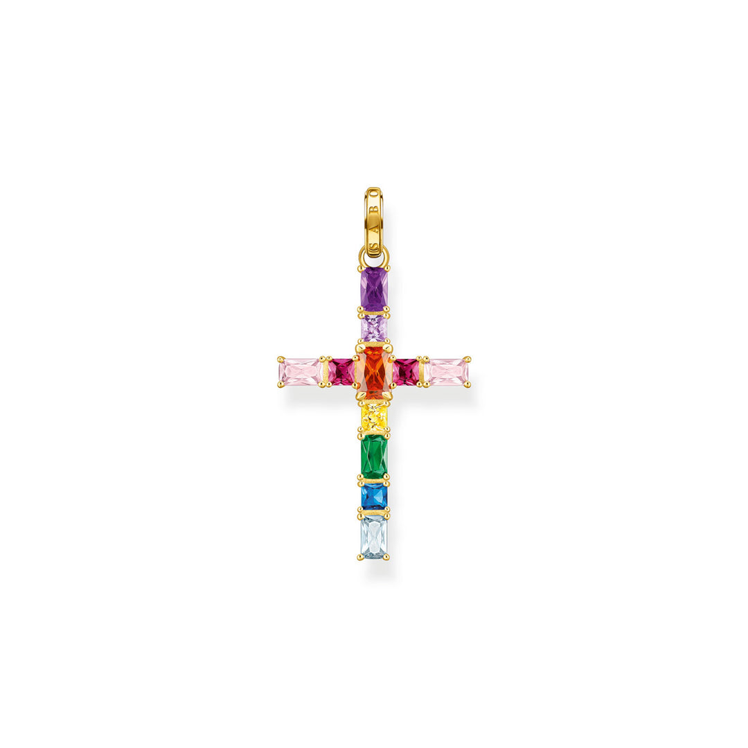 Thomas Sabo Anhänger Kreuz mit Bunten Steinen Vergoldet - PE939-996-7