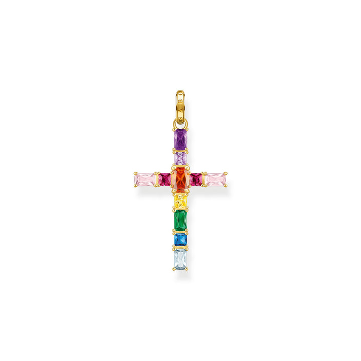 Thomas Sabo Anhänger Kreuz mit Bunten Steinen Vergoldet - PE939-996-7