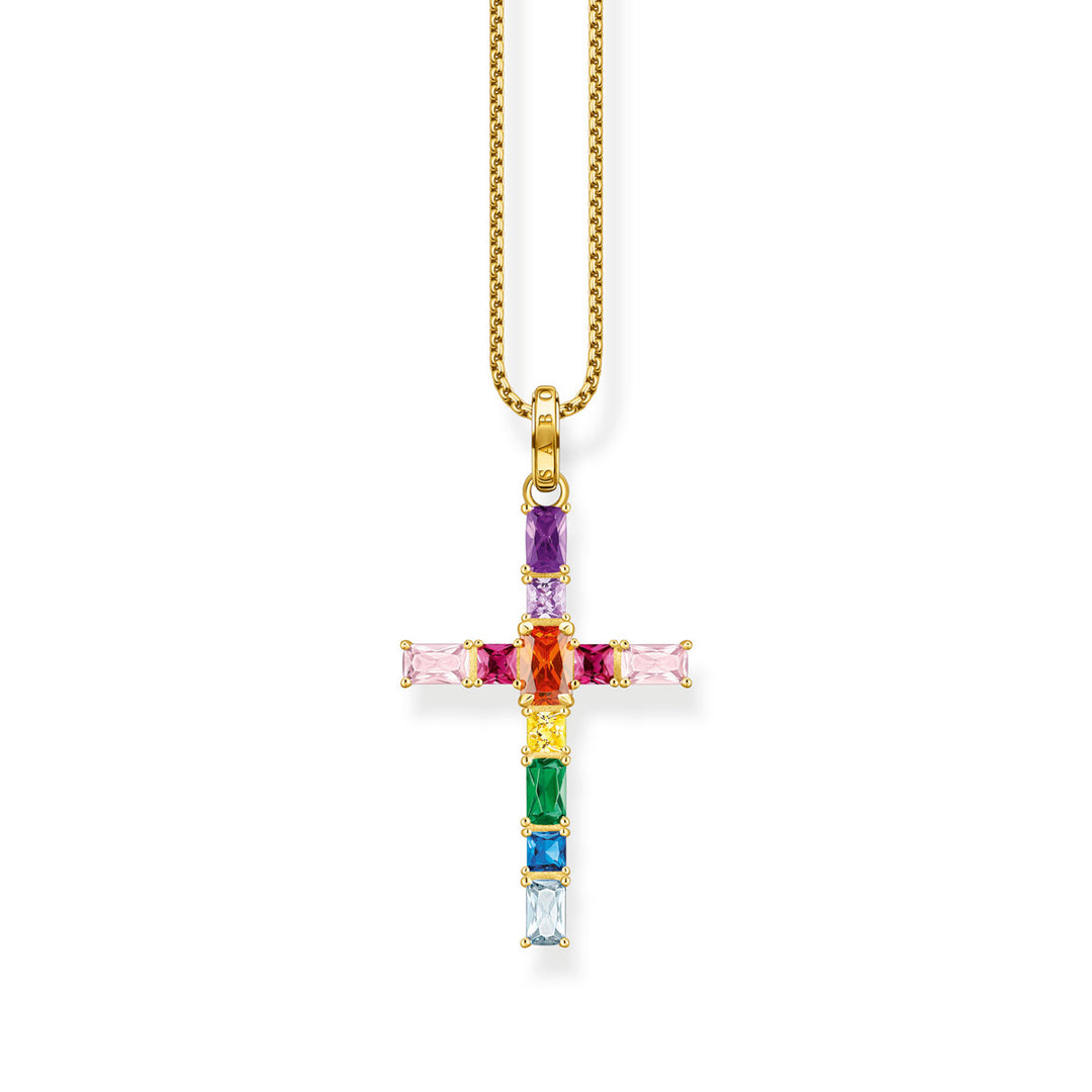 Thomas Sabo Anhänger Kreuz mit Bunten Steinen Vergoldet - PE939-996-7
