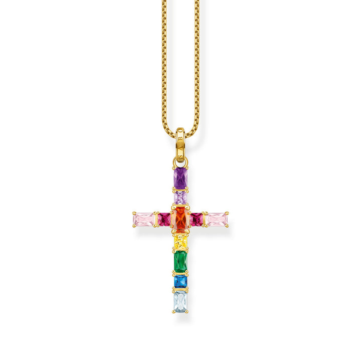 Thomas Sabo Anhänger Kreuz mit Bunten Steinen Vergoldet - PE939-996-7