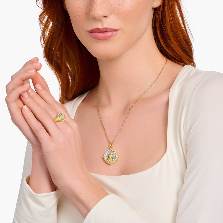 Thomas Sabo Anhänger blau mit Sonne und bunten Steinen vergoldet - PE960-471-1