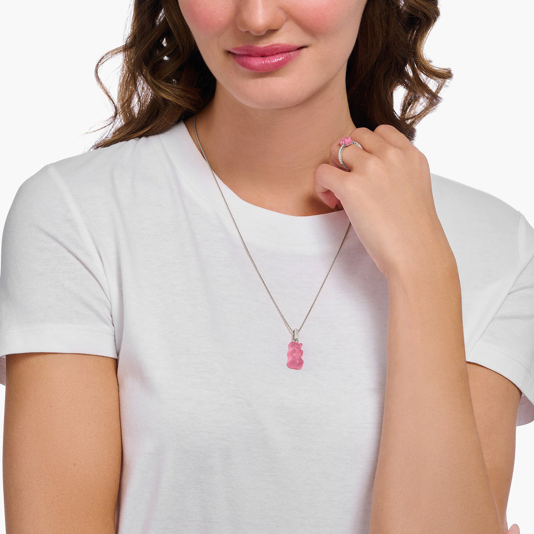 Thomas Sabo Grosser Anhänger mit pinkem Goldbären und Steinen Silber - PE967-052-9