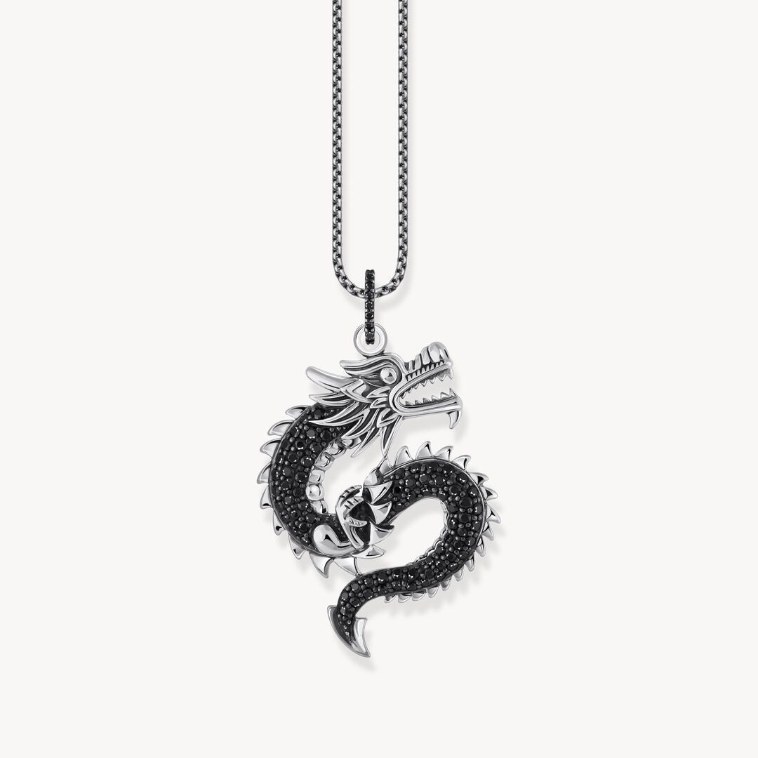 Thomas Sabo Anhänger Drache mit schwarzen Steinen und Karabinerhaken Silber geschwärzt - PE975-643-11