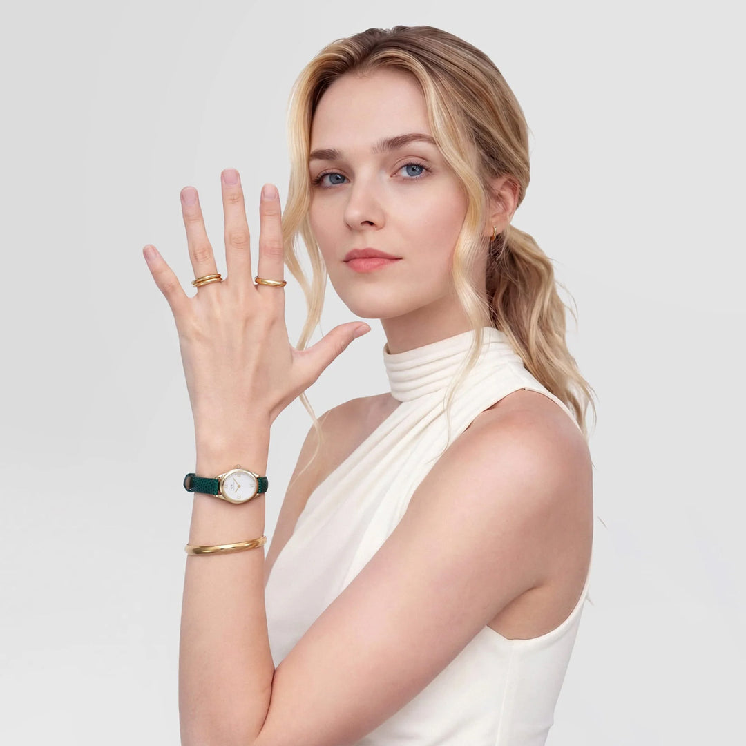 Daniel Wellington Ophelia Mini Green Lizard White Guilloché Gold - DW00100892