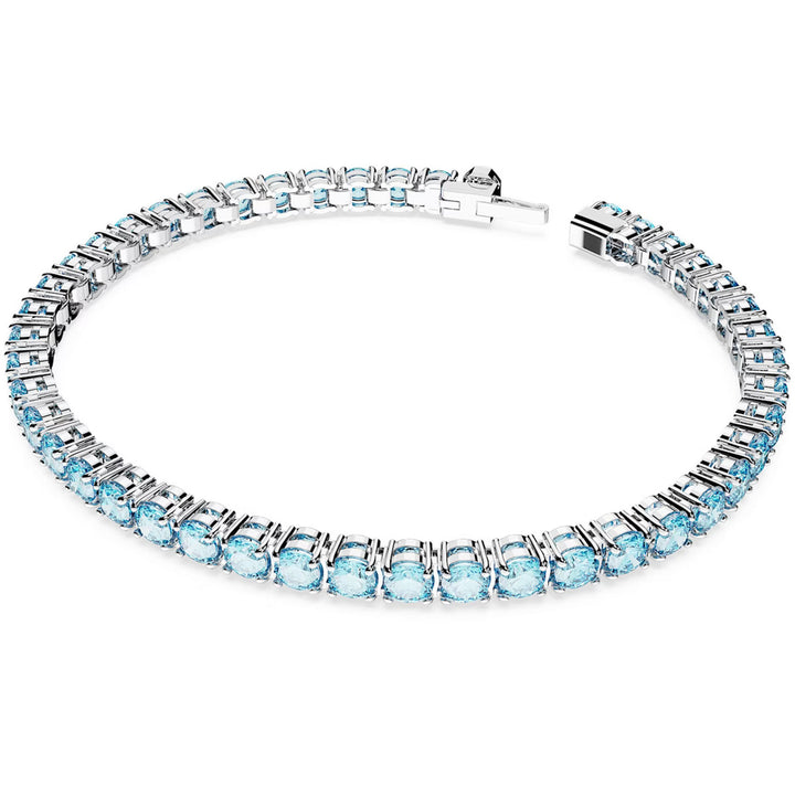 Swarovski Matrix Tennis Armband Rundschliff Blau Rhodiniert