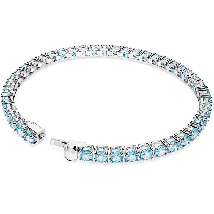 Swarovski Matrix Tennis Armband Rundschliff Blau Rhodiniert