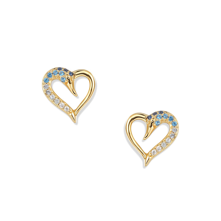 At the Time Azure Swan Heart Stud Earrings - SZA-2964-488
