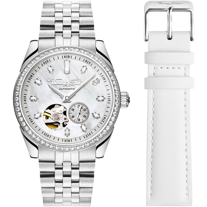 Thomas Sabo Automatikuhr Perlmutt und Steinbesatz silberfarben - SET_WA0420-201-202