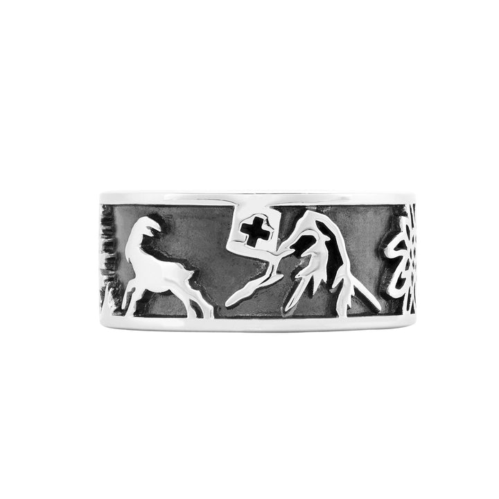 Gexist Swiss Edelweiss Ring Edelweiss Steinbock Matterhorn &amp; Alphorn - R 7002