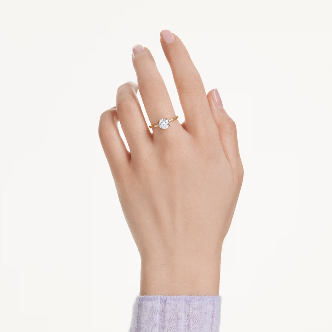 Swarovski Stilla Attract Cocktail Ring Rundschliff Weiss Goldlegierungsschicht