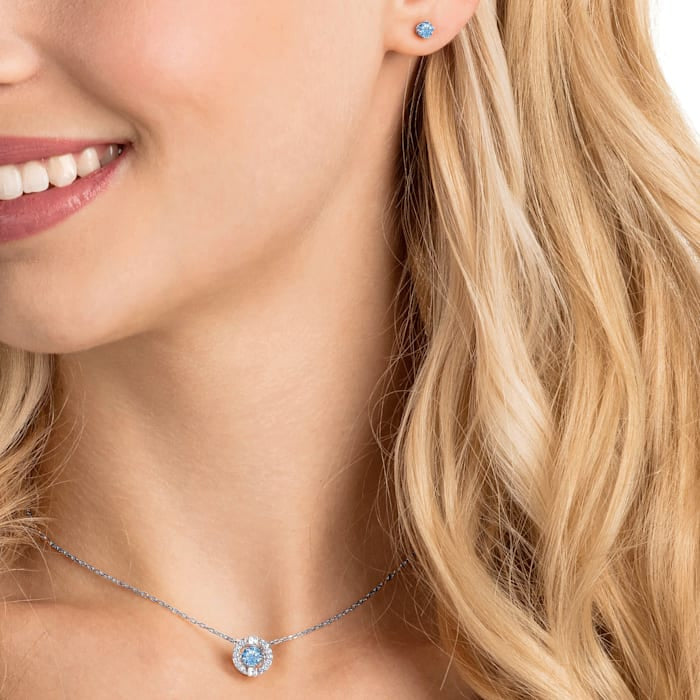 Swarovski Una Set Rundschliff Blau Rhodiniert - 5480485