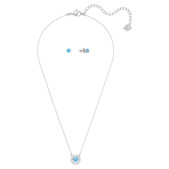 Swarovski Una Set Rundschliff Blau Rhodiniert - 5480485