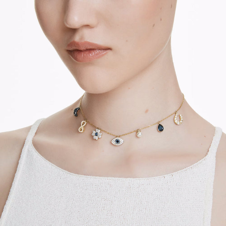 Swarovski Symbolica Halsband Mond Unendlichkeitssymbol Glücksklee Augensymbol und Hufeisen Blau Goldlegierungsschicht - 5692164