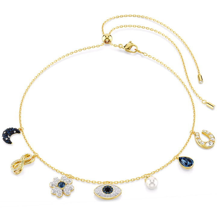 Swarovski Symbolica Halsband Mond Unendlichkeitssymbol Glücksklee Augensymbol und Hufeisen Blau Goldlegierungsschicht - 5692164