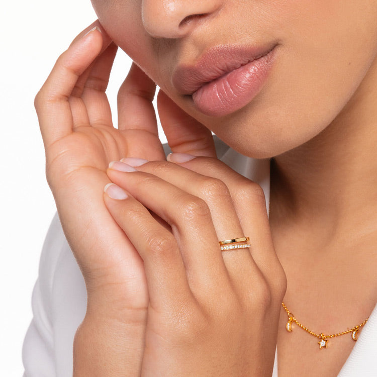 Thomas Sabo Ring Doppel Weisse Steine Gold - TR2316-414-14