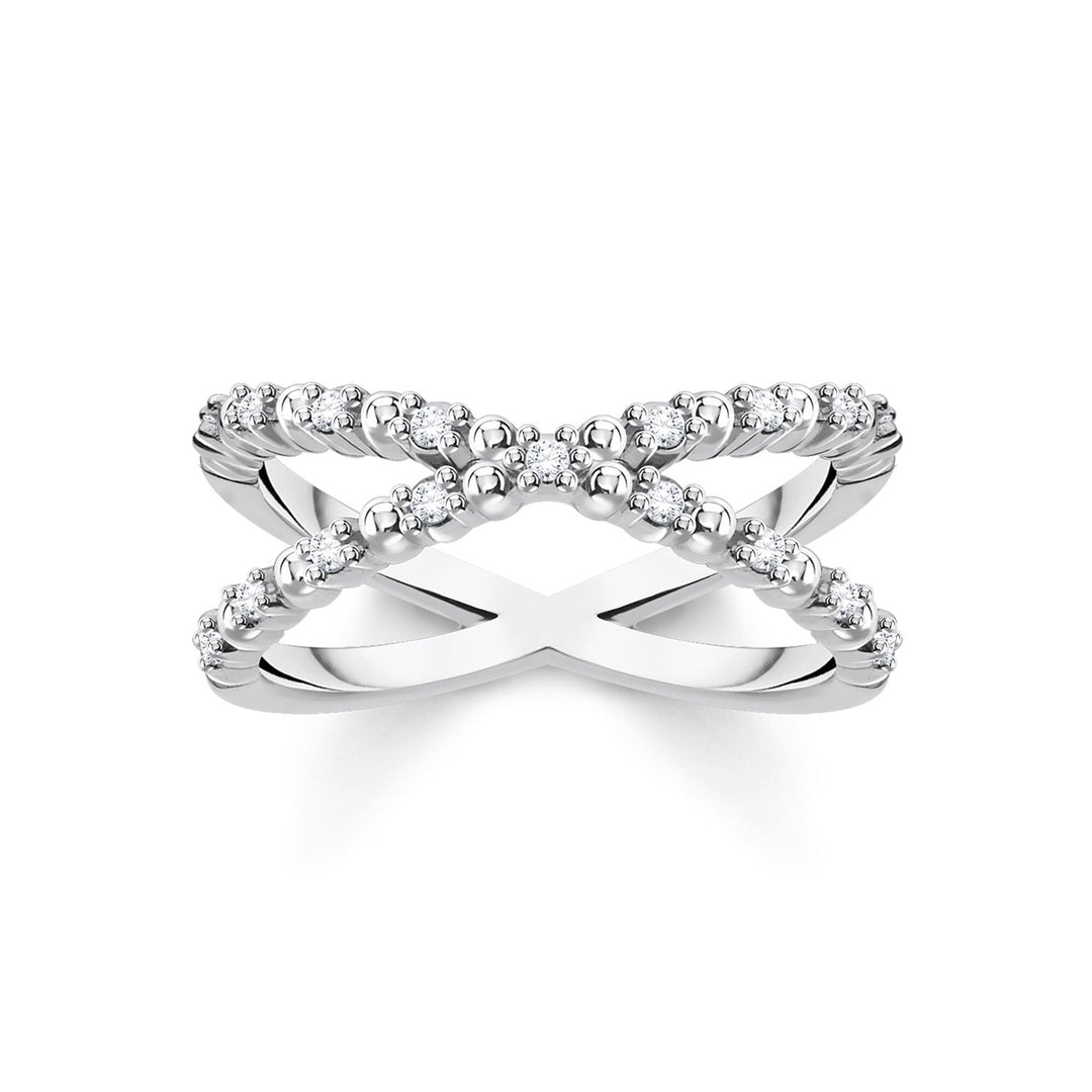 Thomas Sabo Ring Kugeln Mit Weissen Steinen Silber - TR2318-051-14