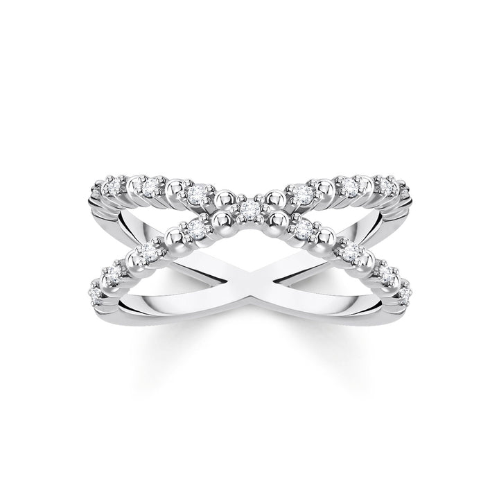 Thomas Sabo Ring Kugeln Mit Weissen Steinen Silber - TR2318-051-14