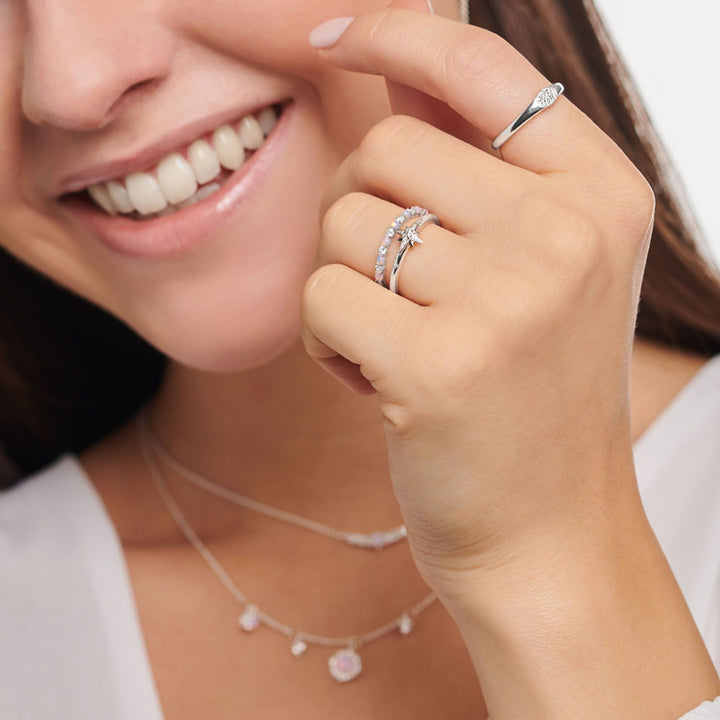 Thomas Sabo Rosa und Weisse Steine Ring - TR2343-166-7