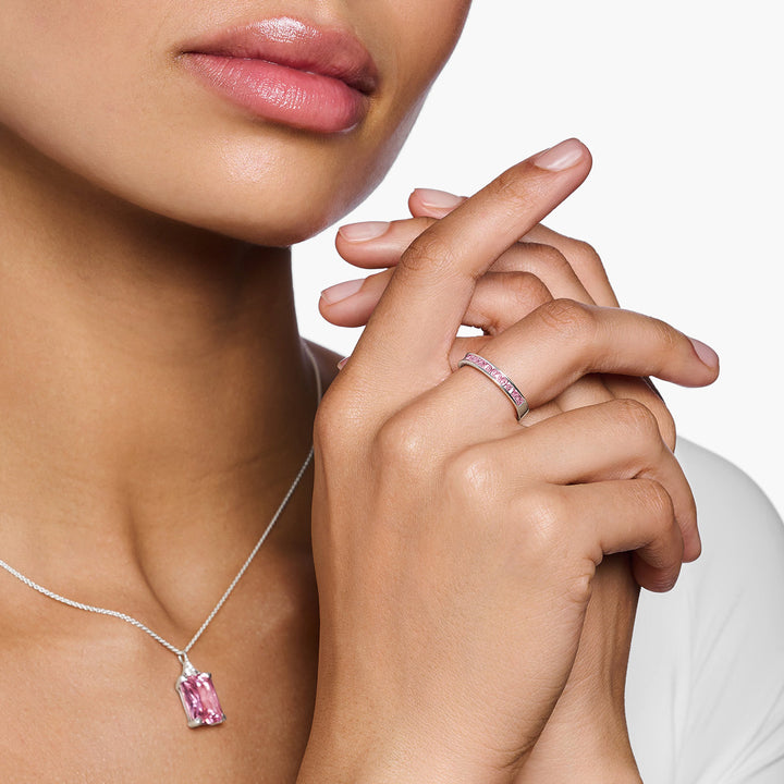 Thomas Sabo Ring mit Pinken Steinen Pavé Silber - TR2358-051-9