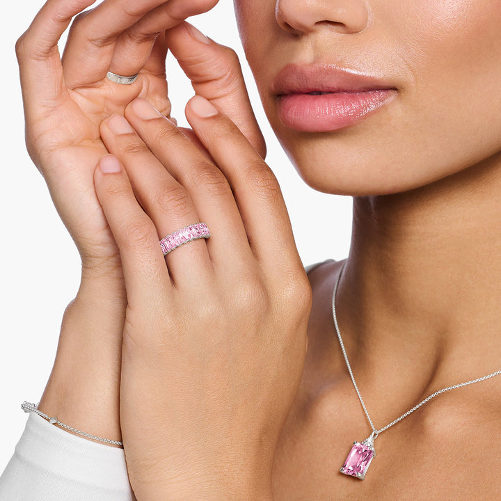 Thomas Sabo Ring mit Pinken Steinen Pavé Silber - TR2366-051-9