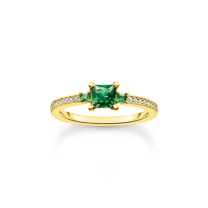 Thomas Sabo Ring mit Grünen und Weissen Steinen Gold - TR2402-971-6