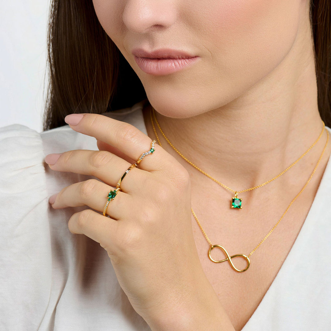 Thomas Sabo Ring mit Grünen und Weissen Steinen Gold - TR2402-971-6