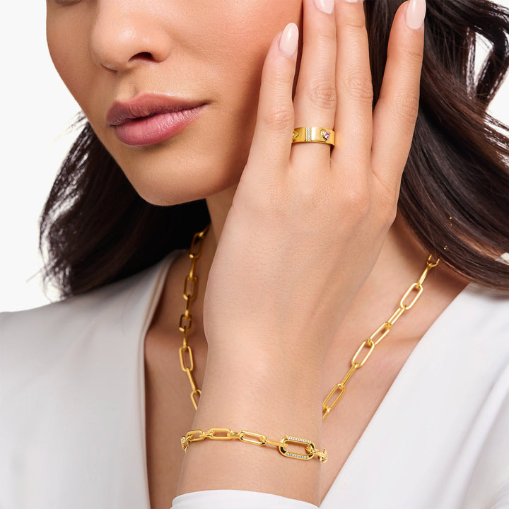 Thomas Sabo Ring mit kosmischen Symbolen und bunten Steinen vergoldet - TR2439-995-7