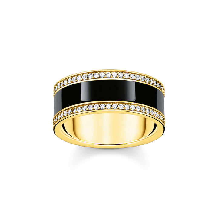 Thomas Sabo Bandring mit schwarzer Kaltemaille und weissen Steinen vergoldet - TR2446-565-11
