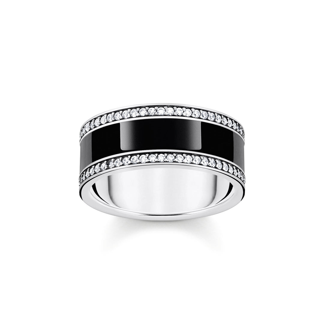 Thomas Sabo Bandring mit schwarzer Kaltemaille und weissen Steinen Silber geschwärzt - TR2446-691-11
