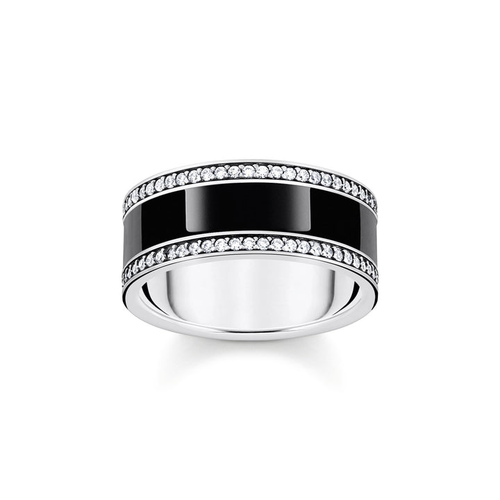 Thomas Sabo Bandring mit schwarzer Kaltemaille und weissen Steinen Silber geschwärzt - TR2446-691-11