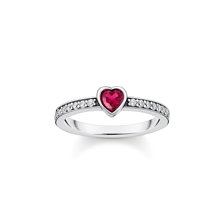 Thomas Sabo Solitärring mit rotem Stein in Herzschliff Silber - TR2448-640-10