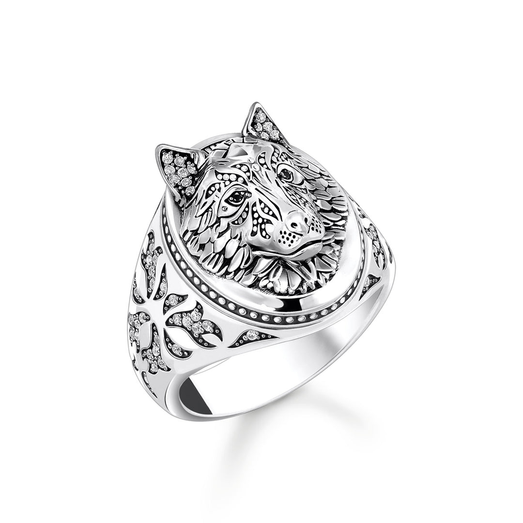 Thomas Sabo Siegelring Wolf mit Steinen Silber geschwärzt - TR2452-643-21
