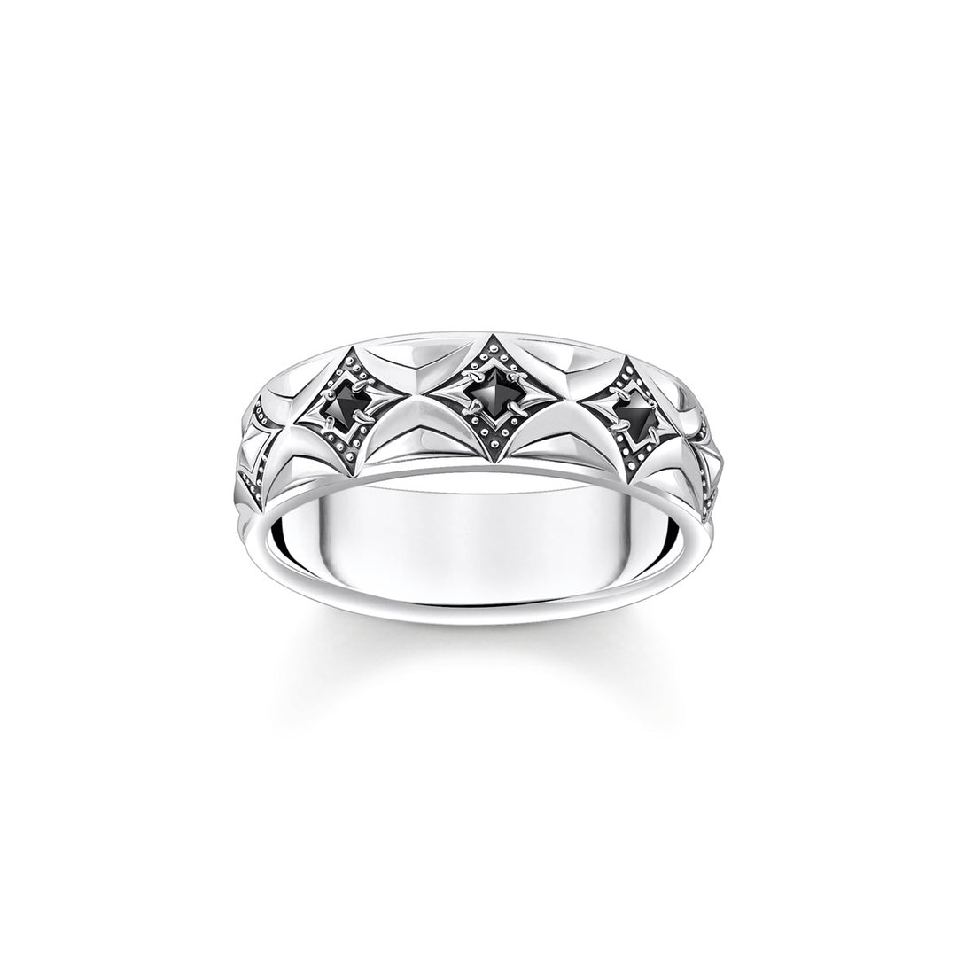 Thomas Sabo Ring Rautenmuster mit schwarzen Steinen Silber geschwärzt - TR2453-643-11