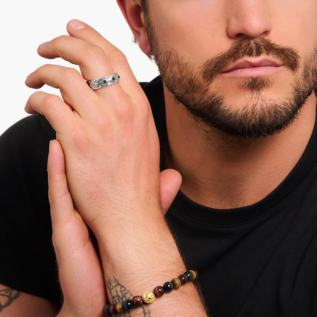 Thomas Sabo Ring Rautenmuster mit schwarzen Steinen Silber geschwärzt - TR2453-643-11