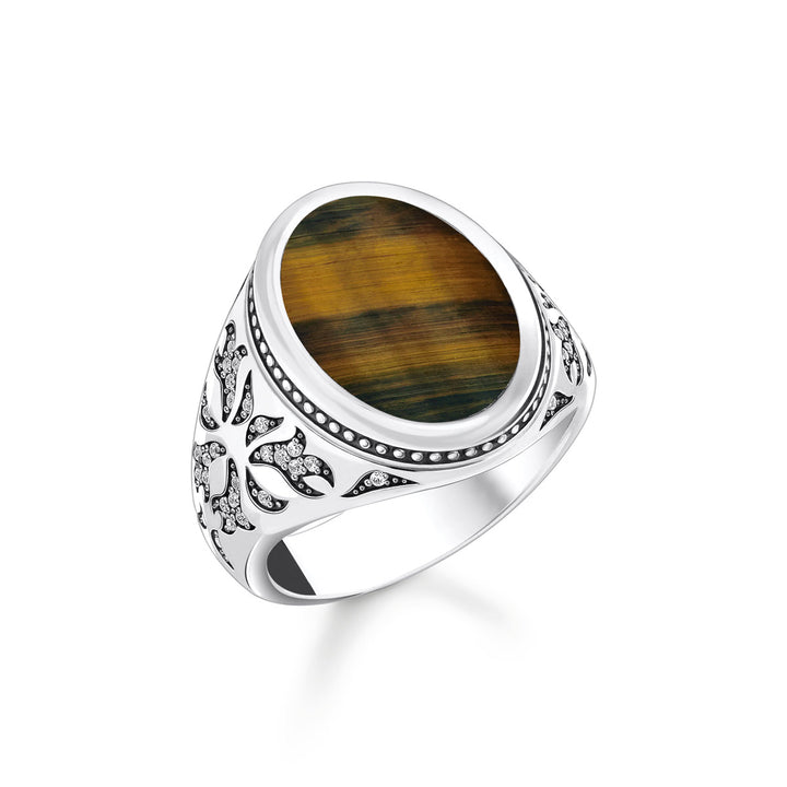 Thomas Sabo Siegelring mit goldblauem Tigerauge Silber geschwärzt - TR2454-950-1