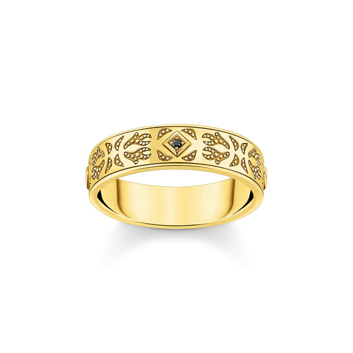 Thomas Sabo Bandring mit schwarzen Steinen und Muster vergoldet - TR2455-414-39