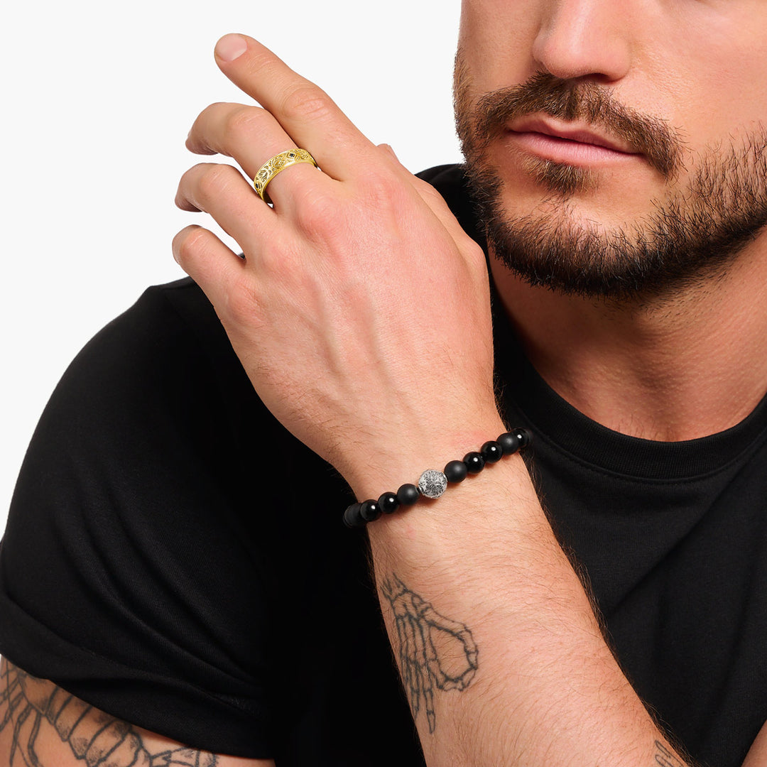 Thomas Sabo Bandring mit schwarzen Steinen und Muster vergoldet - TR2455-414-39
