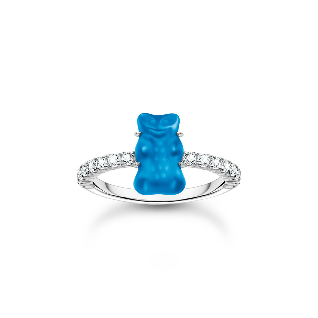 Thomas Sabo Ring mit blauem Mini-Goldbären und Steinen Silber - TR2459-052-1